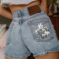 Cross-Border Women's Artistic Vintage Denim Shorts - Multi-Pocket Printed Summer Versatile INS Style