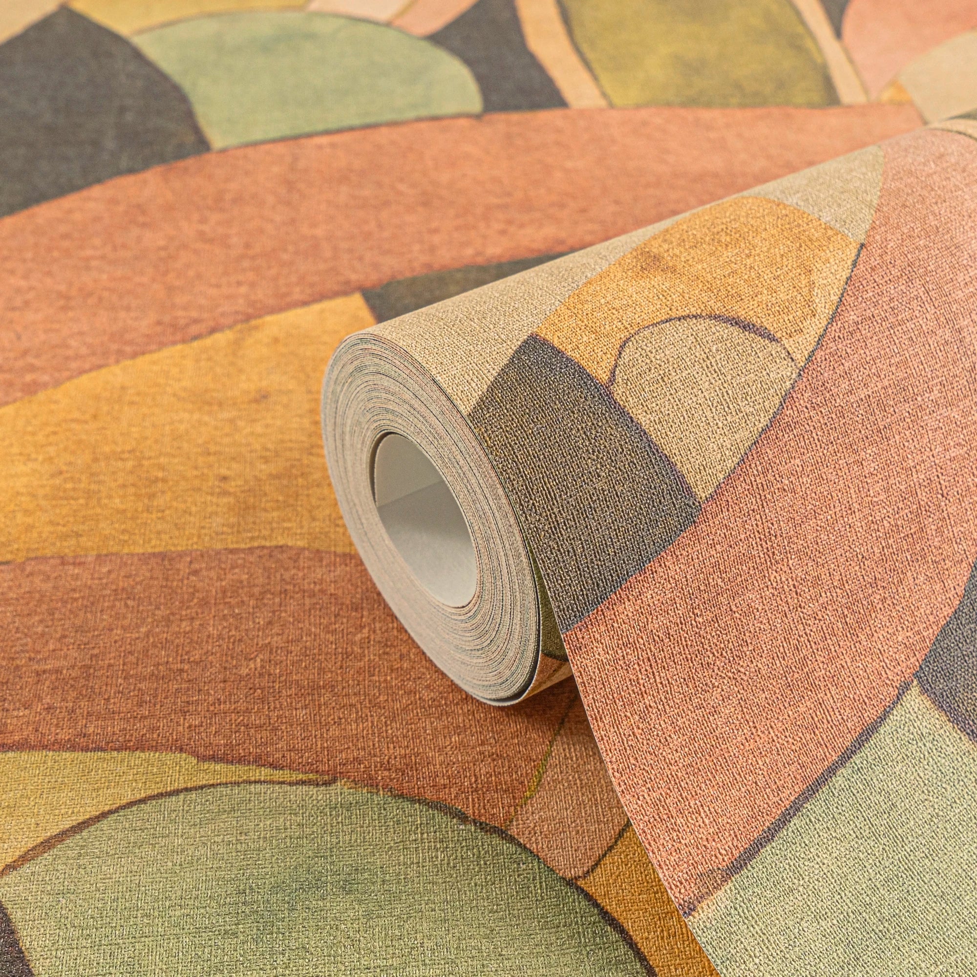 Made Germany Modern Non Woven Vinyl Wallpaper Rolls Brown Green Red Beige Graphic Highly Wash-Resistant Hotel Bathroom