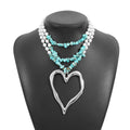 fenyi jewelry wholesale girls fashion unique alloy beaded imitation pearl heart-shaped large pendant multi-layer necklace