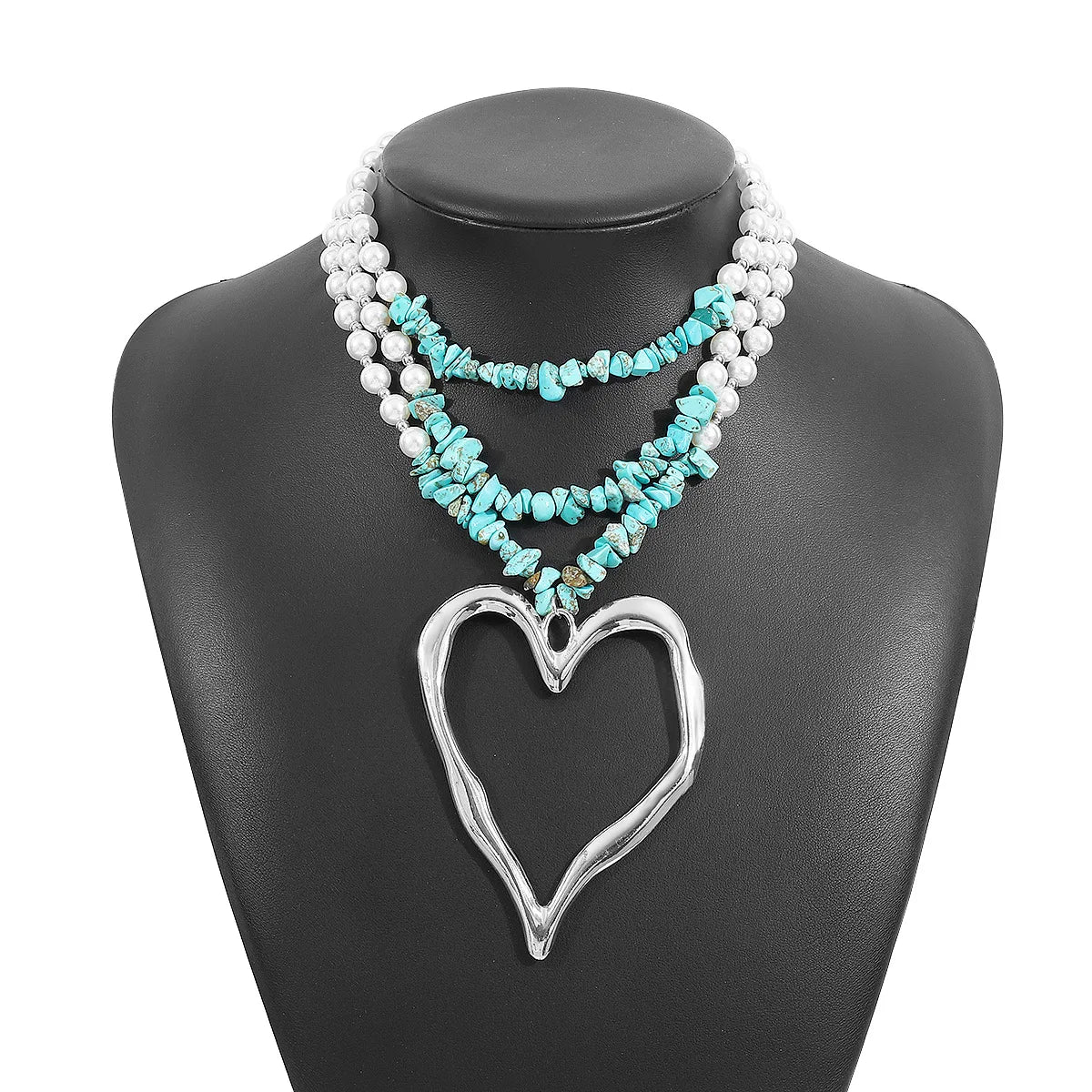 fenyi jewelry wholesale girls fashion unique alloy beaded imitation pearl heart-shaped large pendant multi-layer necklace