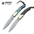 Hongrui 2026 New Design CNC Damascus Outdoor Folding Knife Survival Pocket Huntingwith Wood and Abalone Shell Handle for Camping