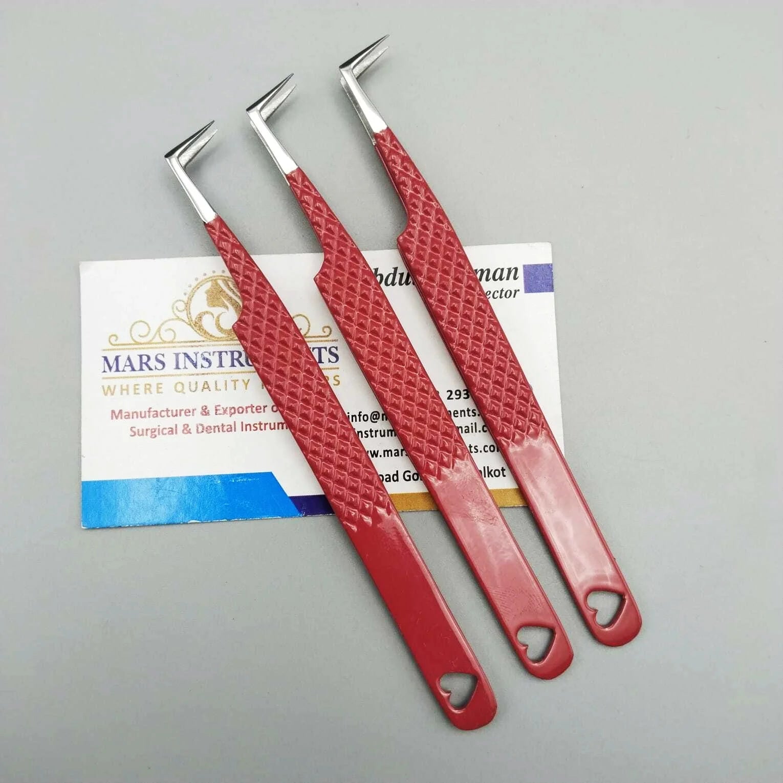 Shinny Red 90 Degree L Shaped Eyelash Extension Tweezers Graftable Stainless Steel Heart Cut Design Curved Volume Tip