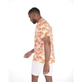 Soft Viscose Regular Fit Empire Waist Men's Orange Palm Tree Hawaiian Shirt Breathable Summer Short Sleeve
