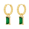 Latest 18K Gold Plated Stainless Steel Jewelry Spiral Ring Rectangular Green Zircon Hoop Earrings Waterproof Earrings E241547
