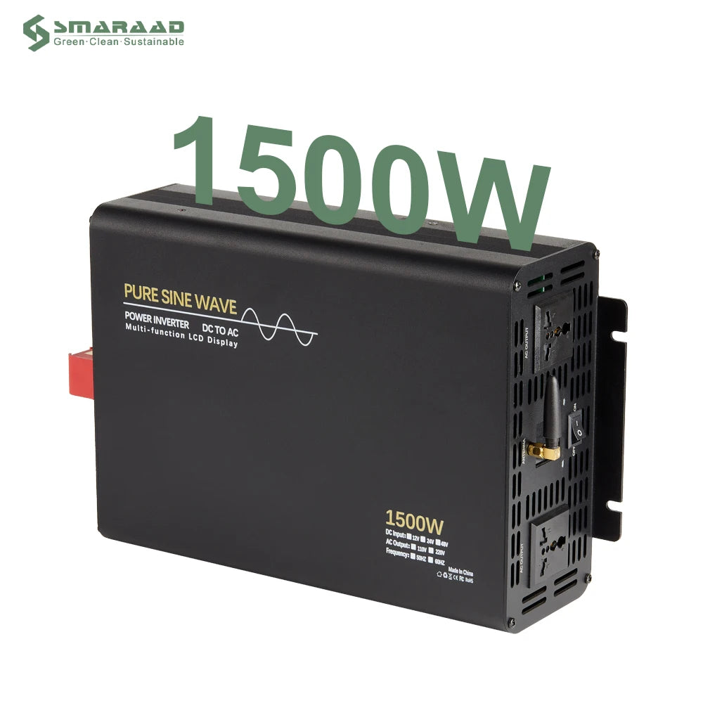 SMARAAD 1500W Pure Sine Wave Inverter DC 12V 24V 48V to AC 220V 110V Off Grid 1.5kw Battery Pure Sine Wave Solar Inverter