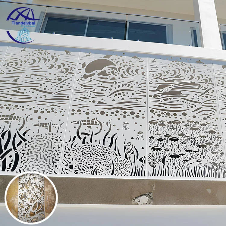 Modern Outdoor Aluminum Facades Decoration Laser Cut Privacy Screen with Water Bubble Printed Design Waterproof Material