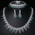 Wholesale Wedding Jewelry Cubic Zircon Women Earrings Colour Emerald Green Necklace Set