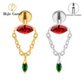 Internal Thread Marquise Chain Dangle ASTM F136 Titanium Flat Back Earring 16G Double CZ Cartilage Helix Stud Piercing Jewelry