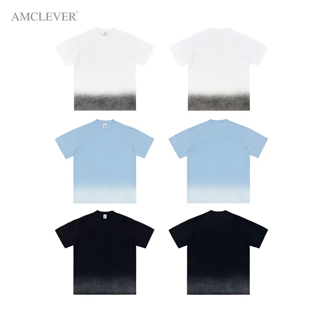 Trendy Streetwear Cotton Tee 250GSM Gradient Spray Dye Washed Vintage Loose Drop Shoulder Vintage T-shirt