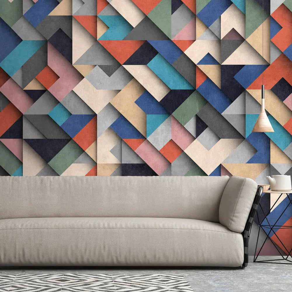 Made in Germany Photo Wallpaper Murals 3D Coloured Blue Pink Red Non Woven Vinyl Wall Mural Geometric for Hotel - 371 x 280 m