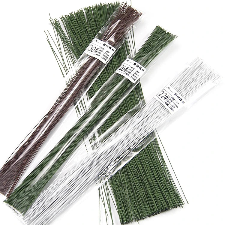 22Gauge Florist Iron Wire 100pcs/bag  45 cm Length Green Fabric Coated Flower Wire for Flower Making Paper Wrapped Iron Wire