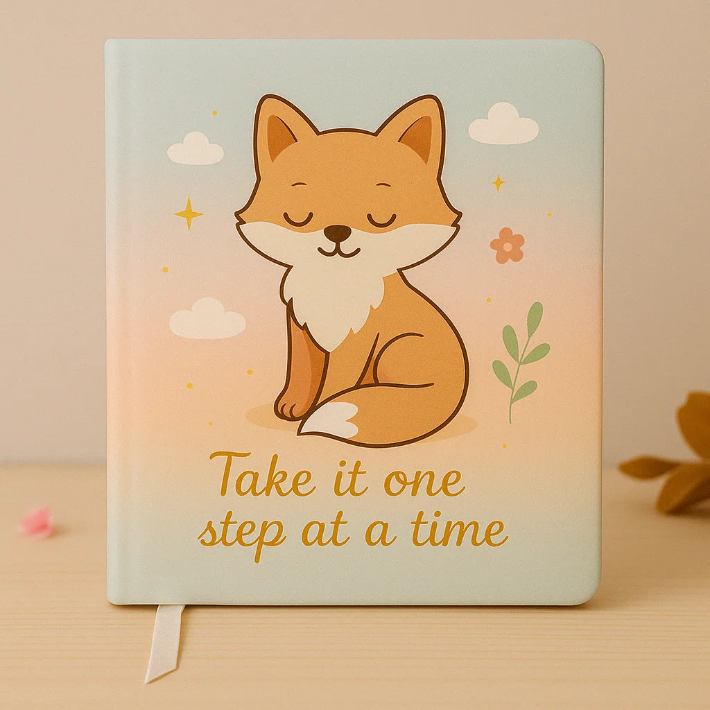 LABON Fox Notebook Clouds and Warm Healing Inspirational Quote Take It One Step at a Time Mindfulness and Emotional Journal