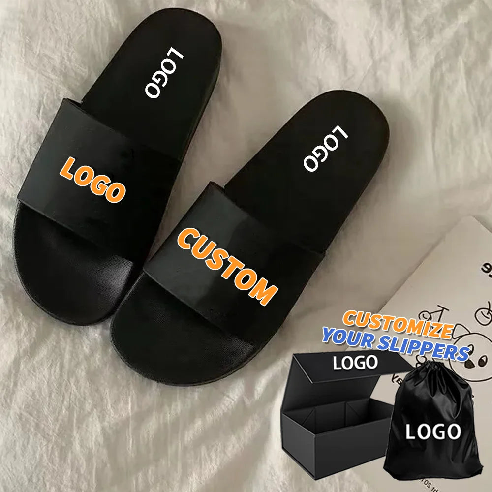 Custom Logo Slides Slippers Plus Size Men Super Soft Air Cushion 3D Rubber Footwear Summer Season Manufacturer's Custom Logo Box