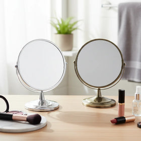 Round Metal Desktop Magnifying Makeup Mirror with Stand for Tabletop Bedroom Vanity Desk Bathroom Counter