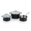 5-piece cookware set (2 saucepans with lids + saucepan) stainless steel with round iron coating