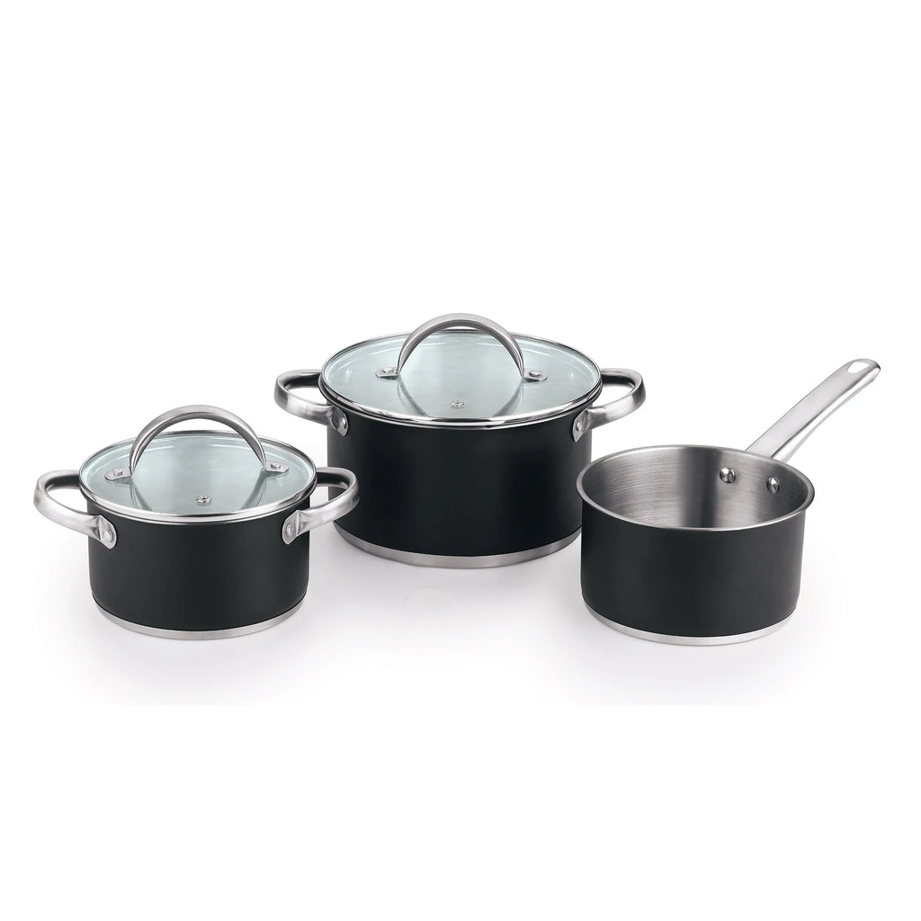 5-piece cookware set (2 saucepans with lids + saucepan) stainless steel with round iron coating