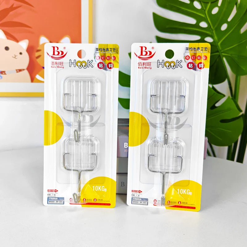 Heavy Duty Stainless Steel Waterproof Transparent Adhesive Wall Hooks for Bathroom Living Room-for Cleaning Tools Jewelry
