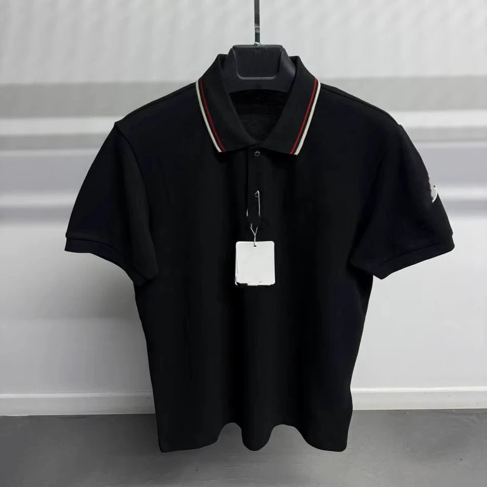 100% Cotton Men's Woven T-Shirt Short Sleeve V-neck Casual Breathable Eco-Friendly OEM ODM Custom Logo Front Embroidered Dot