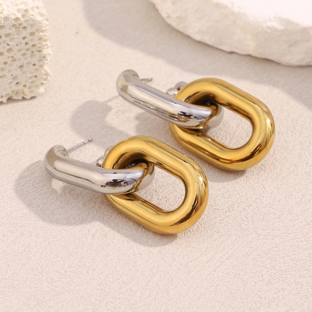 Dreamshow Mix Color Hollow Chain Earring 18k Gold Plated Jewelry Fashion Stud Earrings Stainless Steel Jewelry
