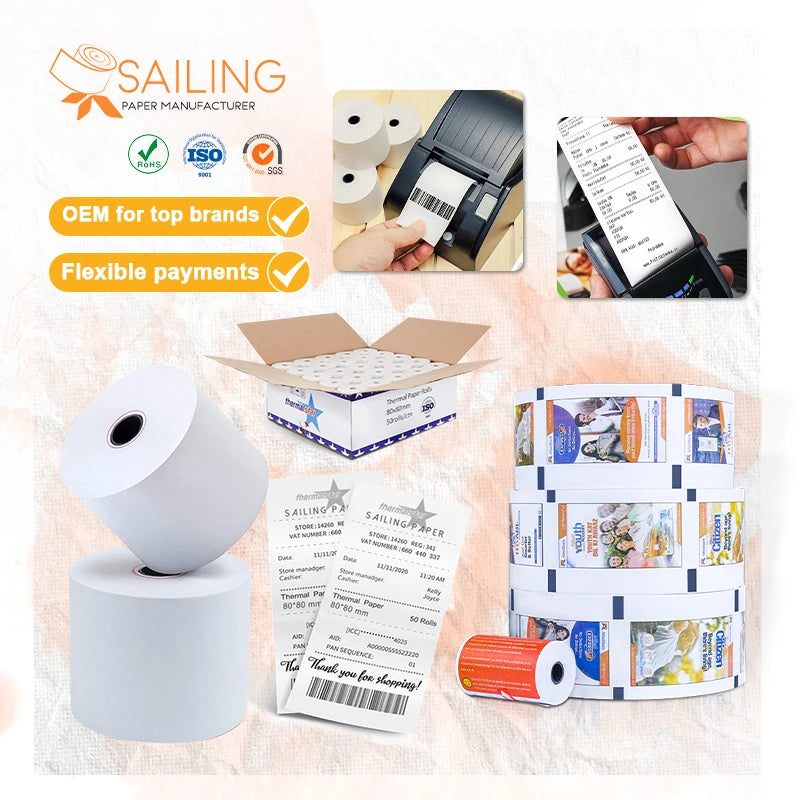 SailingPaper 80mm X 70mm Thermal Paper Roll for High-Quality Printing in Retail and POS