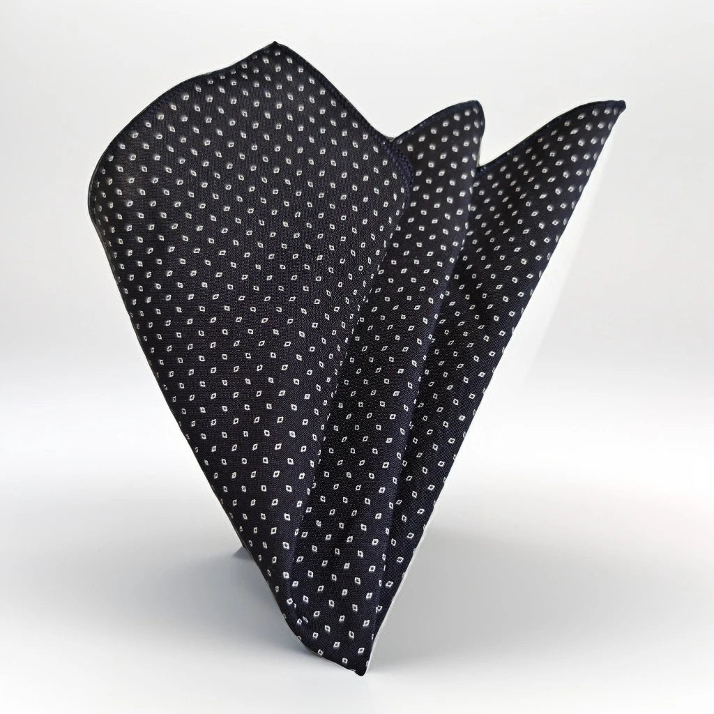 Navy and White Geometric Patterned 100% Cotton Pocket Square
