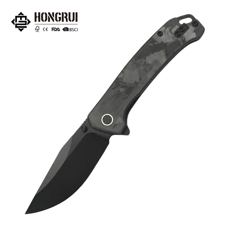 Hongrui Hot Selling 14C28N Steel Camping Knife with Carbon Fiber Black Handle Competitive Price Pocket Knife OEM Customizable
