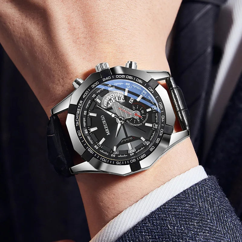 Fenyi Wholesale Fashion Retro Unique Boys Business Classic Creative Leather Strap Large Dial Calendar Watch for Men