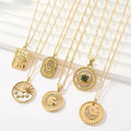 Women's 18K PVD Gold Plated Stainless Steel Fine Jewelry Pendant Necklace Vintage Style Eye with Zircon Clavicle Accessory