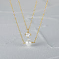 CANNER S925 Sterling Silver Double Stacked Simple Pearl 5A Zircon Pendant Necklace Artificial Pearl Elegant Clavicle Necklaces