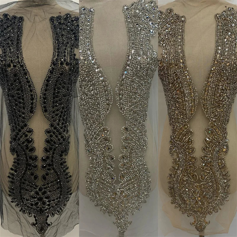 Silver Hotsale Fashion Embroidered Beaded Applique Rhinestone Applique for Panel Dress