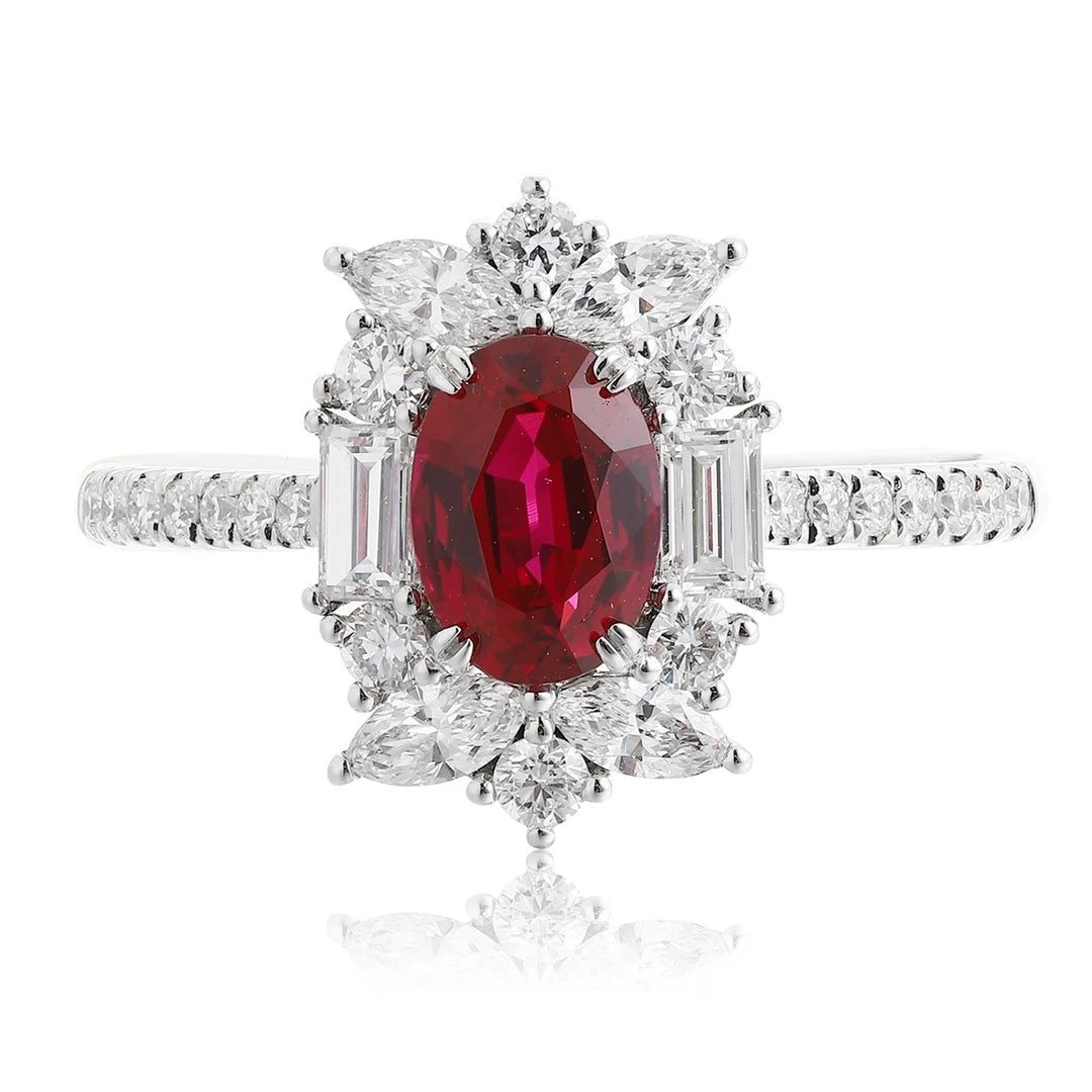 LUxulry Lab Grown Ruby Engagement Rings Factory Custom PT950 Platinum Wedding Ring for Women's Anniversary Jewelry Wedding Band