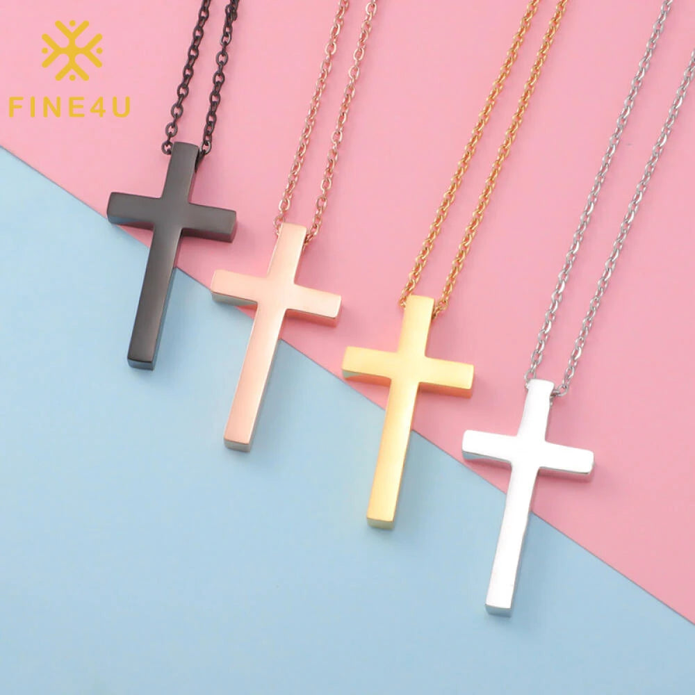 Oem Logo Cross Necklace Faith Pendant Gold Plated Chain Stainless Steel Plain Pendant Necklace Prayer Religious Jewelry