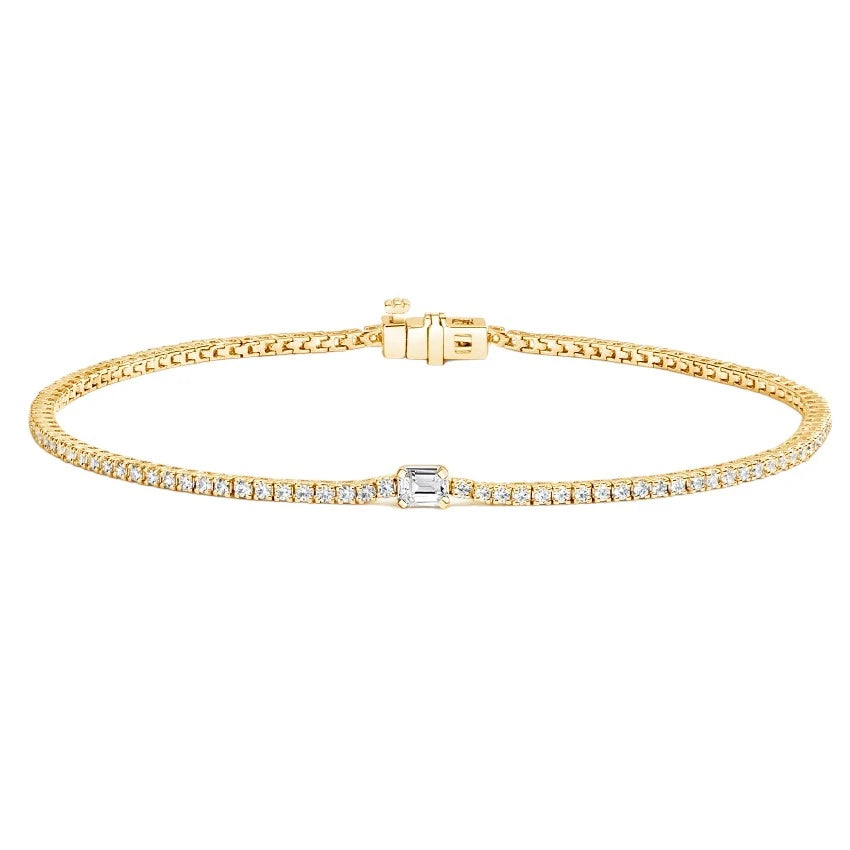 Womens 1 Carat 18K White Gold Tennis Bracelet with Round Emerald Lab Grown Diamonds Elegant Fashion Jewelry Gift