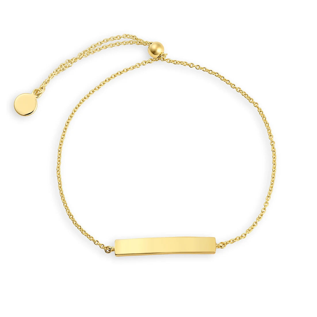 18K Pvd Gold Plated Stainless Steel Engraveable Bar Charm Center Element Bolo Adjustable Bracelet MegaBDM