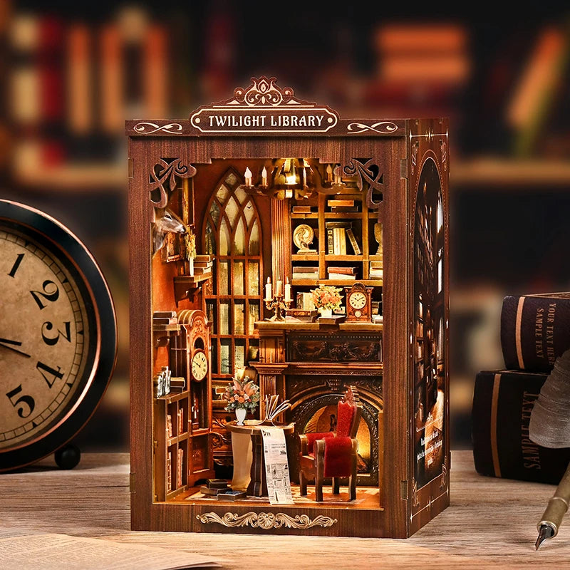 Custom Miniature Diy House Library Themed Kit Assembled Puzzle DIY Model Diy Miniature Wooden House for Educational Toy MegaBDM