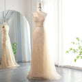 Jancember SZ134 Asymmetric Arabic Champagne Sequins Mermaid Evening Party Dresses