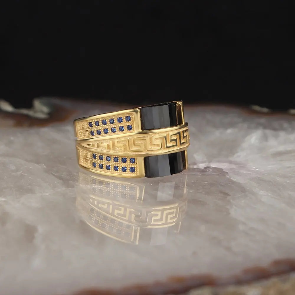 Turkish Style Vintage 925 Sterling  Made Ottoman Style Men's Ring. Rhodium and Gold Bi-color Plating