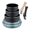 Set of 2 frying pans 2226cm with removable handle green + 3 saucepans 161820cm with removable handle black - Pressed