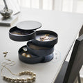 4-Layer Rotating Plastic Round Embossed Travel Jewelry Storage Box with Multi-Color Options 10x10x10cm for Desktop