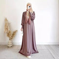 Modest Slip Dress for Muslim Women Satin One Piece With Hijab Abaya Slim Sleeves Elastic Cuff Plain Color