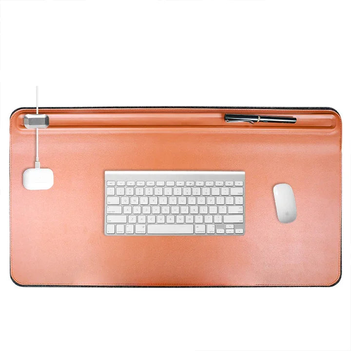 Leather Desk Mat Double-Layer 27x14.5 Inch Laptop Desk Mat Office Desk Pad with Magnetic Cable Holder