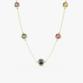LOZRUNVE 925 Sterling Silver Bezel Rainbow Colored Zircon Charm Necklace Choker for Women