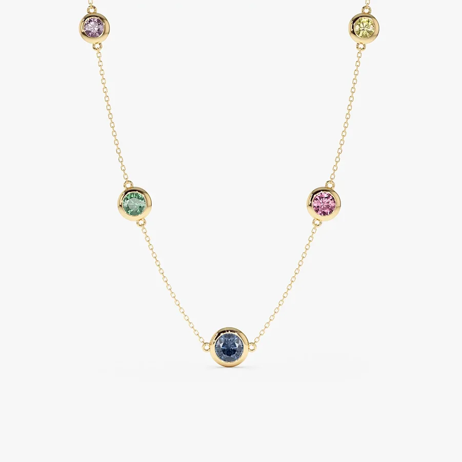 LOZRUNVE 925 Sterling Silver Bezel Rainbow Colored Zircon Charm Necklace Choker for Women