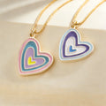 QIKU Colorful Heart Shape Print Pendant Necklace Gold Color Neck Chain Cubic Zirconia Wedding Jewelry Gift Women Lady Customized
