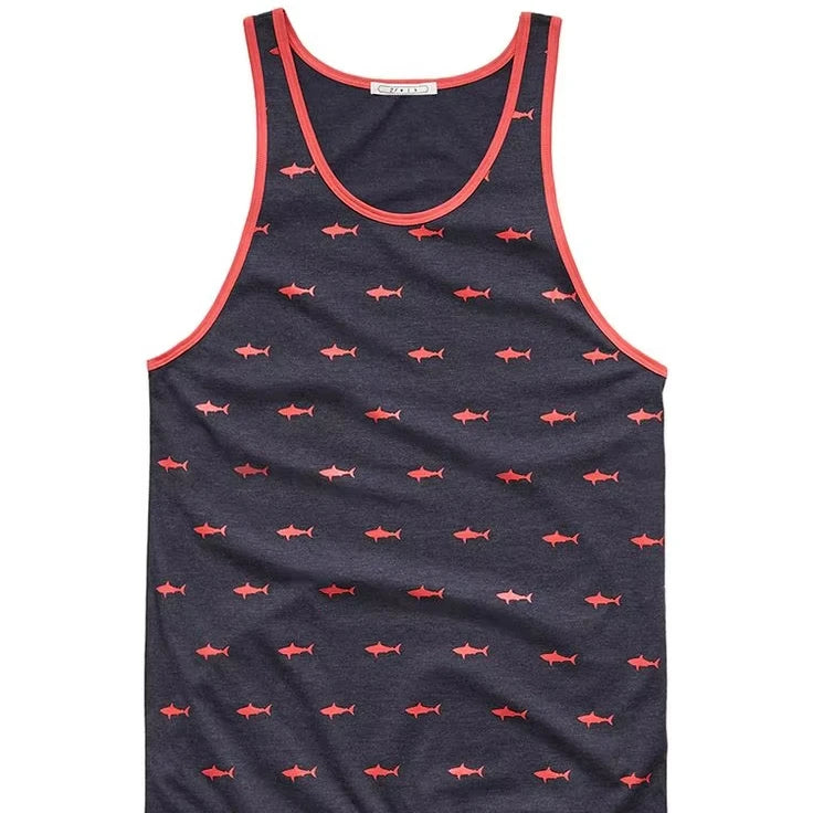 100% Cotton Men's Casual Tank Top Vest with Badge Breathable Knitted Jersey Eco-Friendly Full Printed Design