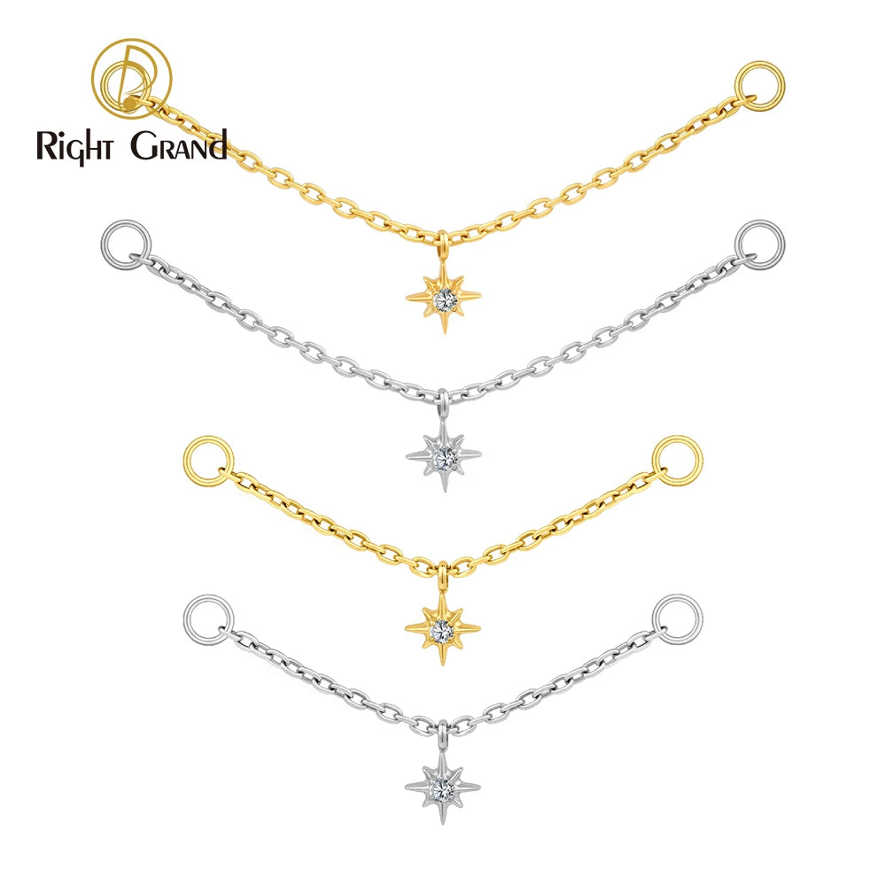Right Grand ASTM F136 Titanium Chains Sparkling CZ Pendant for Nose Chain Tragus Cartilage Body Jewelry Accessory