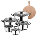 San Ignacio+ Bergner NATURALLY eight-piece cookware set. Round cutting board 38x28x1.5cm made of beech wood.