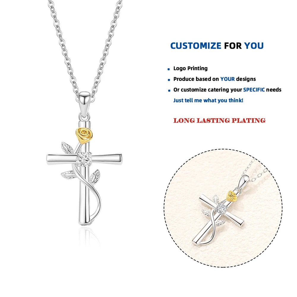 DY926 Aesthetic Rose Flower Cross Pendant Necklace Bridal Neck Accessories for Wedding Newly Design Exquisite Women Jewelry MegaBDM