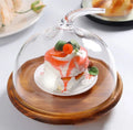 Wholesale 6 Inch  Modern Unique Round Shape Glass Dome with Wood Base for Cake