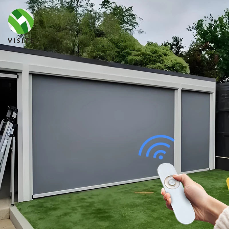 YST Built-In Garden Patio Windproof Waterproof Auto Retractable PVC Shade Screens Tubular Motorized Roller Zip Track Outdoor